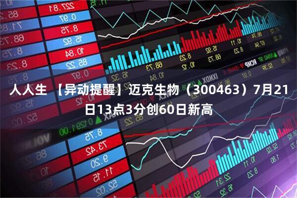 人人生 【异动提醒】迈克生物（300463）7月21日13点3分创60日新高